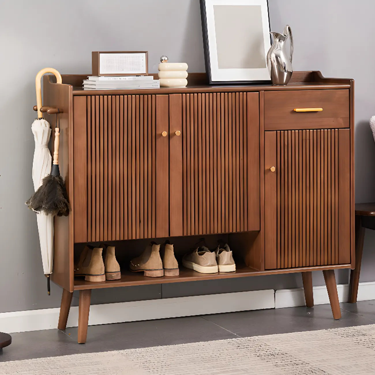 Modern Wood Shoe Cabinet with Doors for Entryway