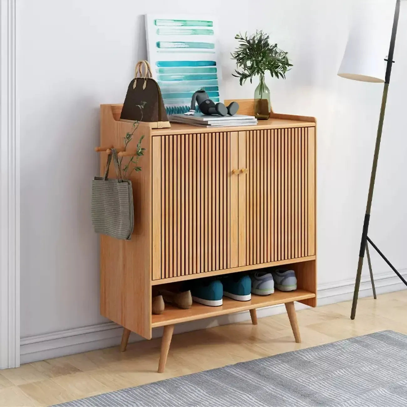 Modern Wood Shoe Cabinet with Doors for Entryway