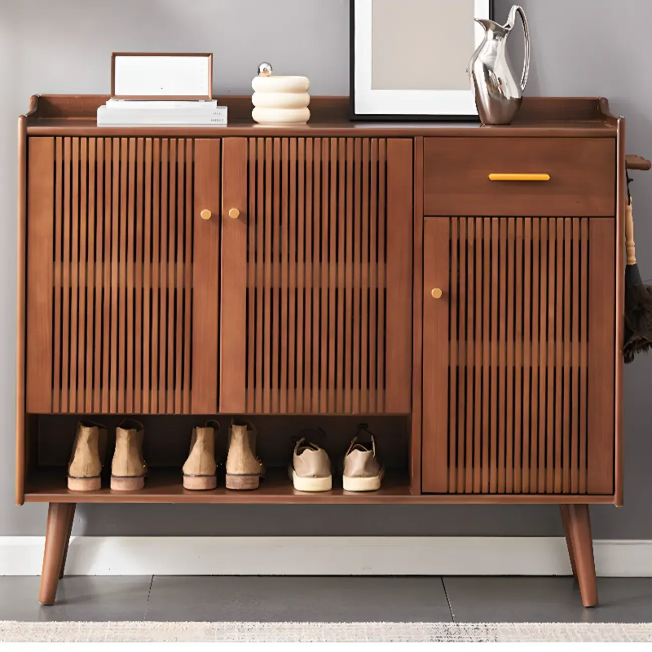 Modern Wood Shoe Cabinet with Doors for Entryway