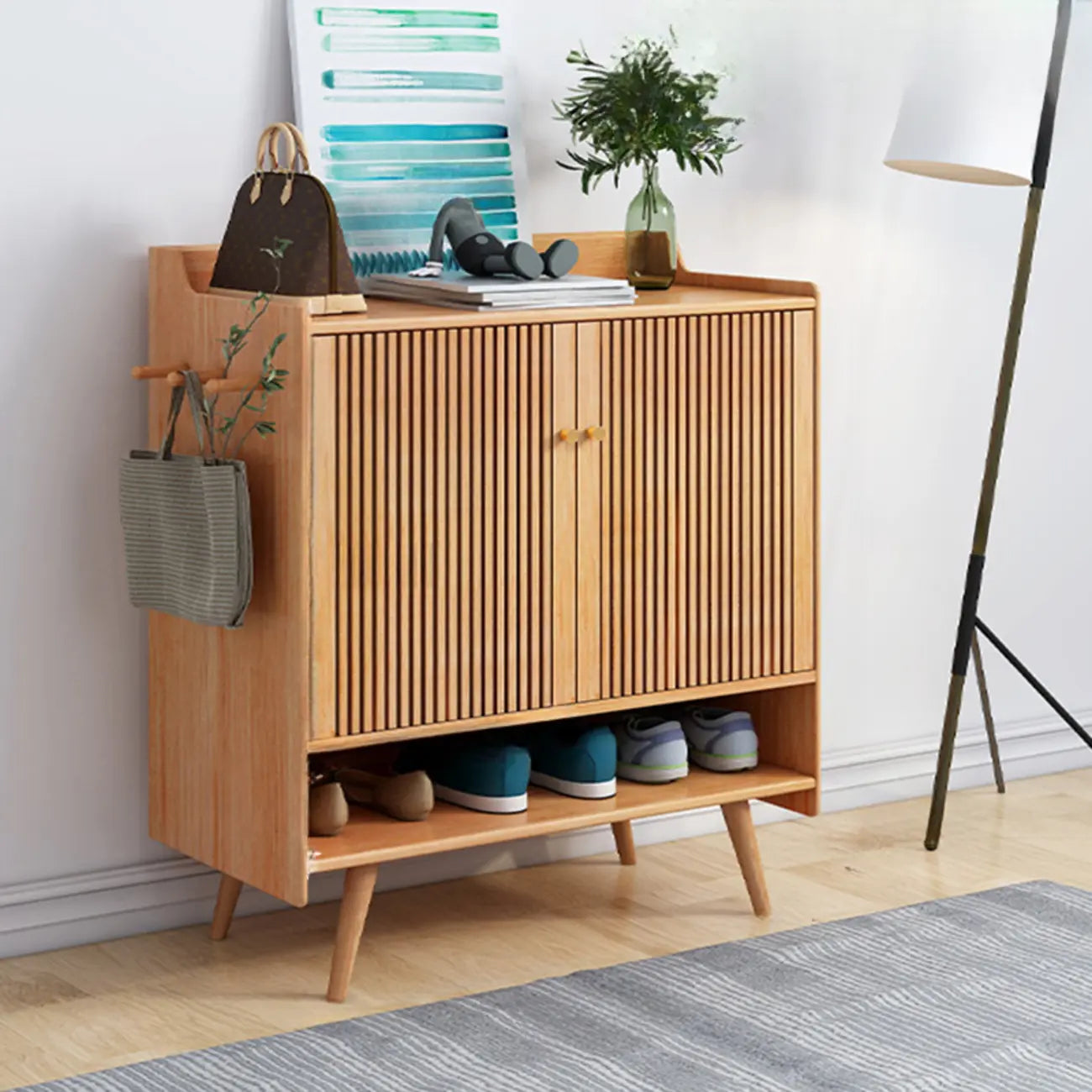 Modern Wood Shoe Cabinet with Doors for Entryway
