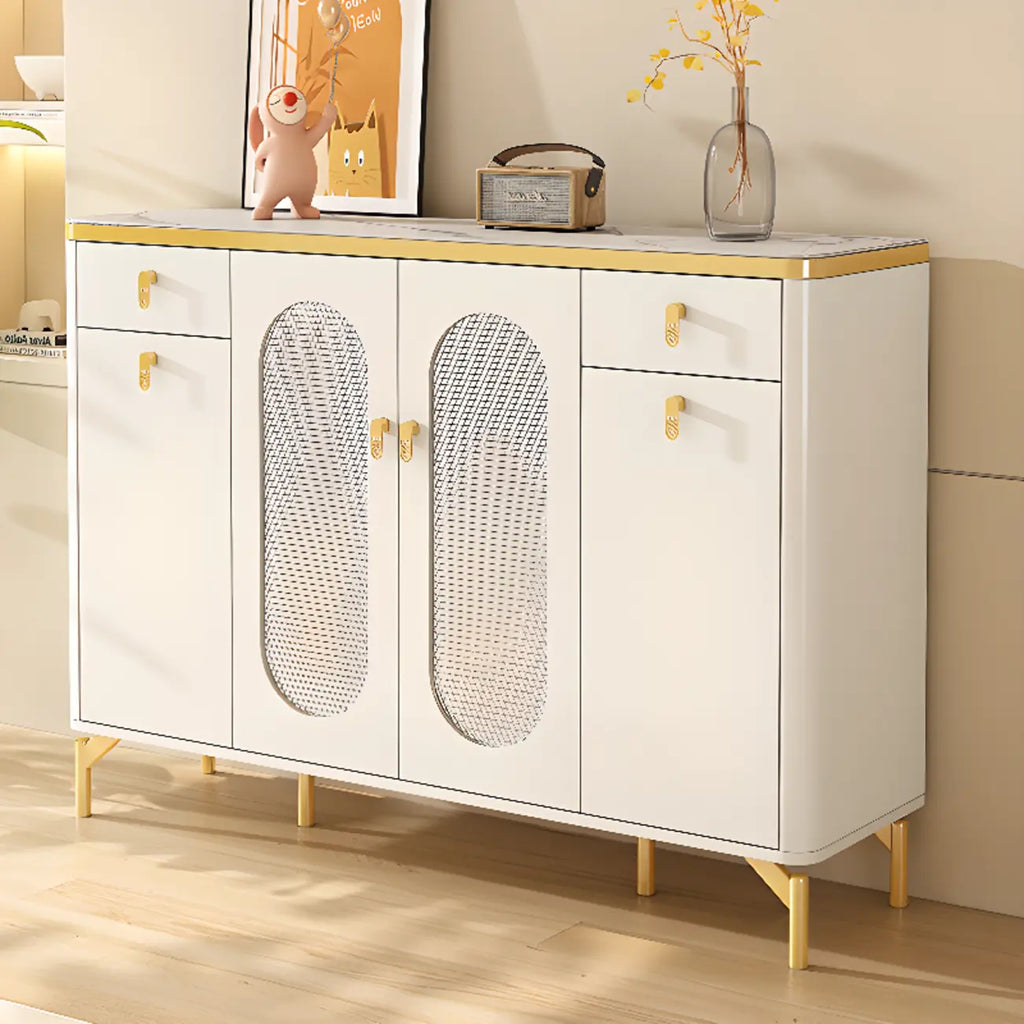 Entryway White Wooden Shoe Cabinet with Glass Doors