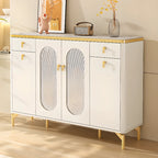 Entryway White Wooden Shoe Cabinet with Glass Doors