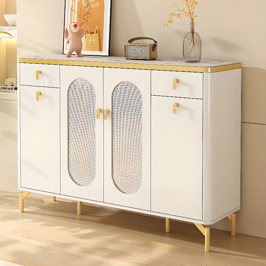 Entryway White Wooden Shoe Cabinet with Glass Doors