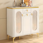 Entryway White Wooden Shoe Cabinet with Glass Doors