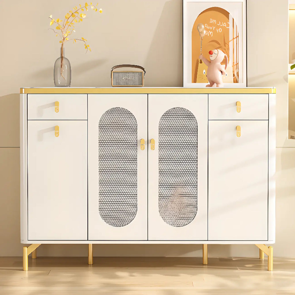 Entryway White Wooden Shoe Cabinet with Glass Doors