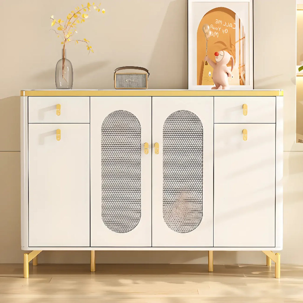 Entryway White Wooden Shoe Cabinet with Glass Doors
