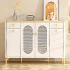 Entryway White Wooden Shoe Cabinet with Glass Doors
