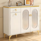 Entryway White Wooden Shoe Cabinet with Glass Doors