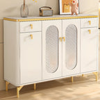 Entryway White Wooden Shoe Cabinet with Glass Doors