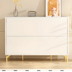 Entryway White Wooden Shoe Cabinet with Glass Doors