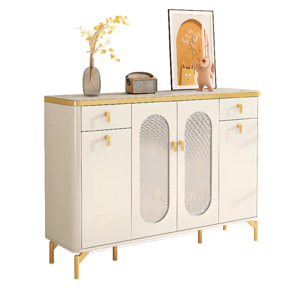 Entryway White Wooden Shoe Cabinet with Glass Doors