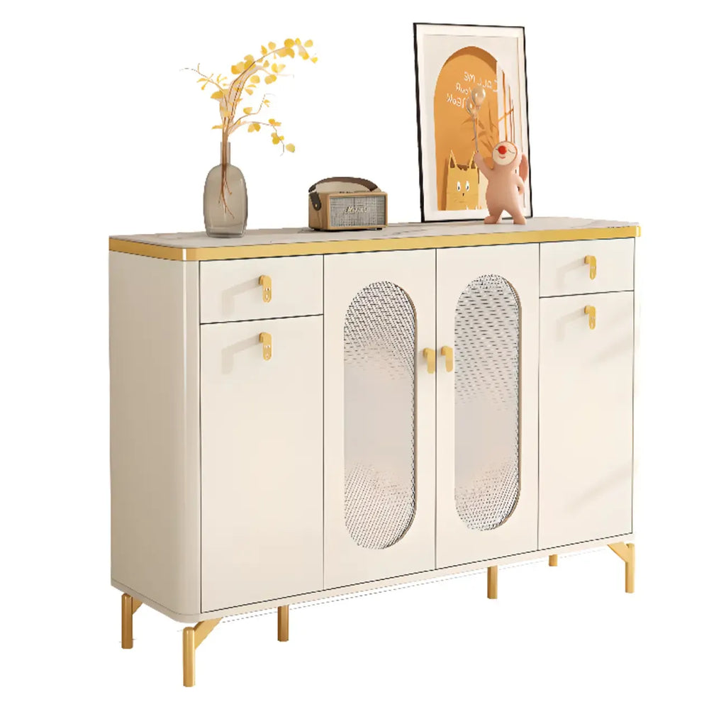 Entryway White Wooden Shoe Cabinet with Glass Doors