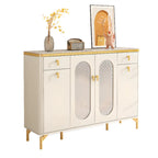 Entryway White Wooden Shoe Cabinet with Glass Doors