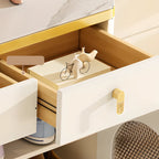 Entryway White Wooden Shoe Cabinet with Glass Doors