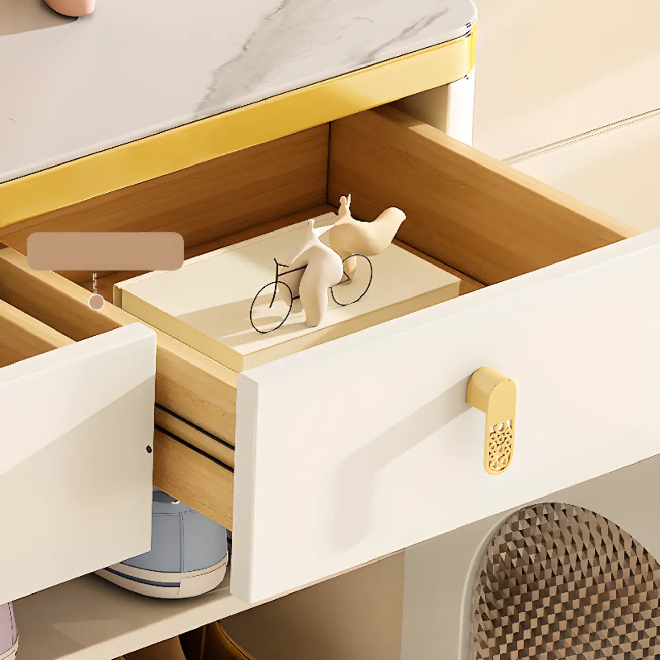 Entryway White Wooden Shoe Cabinet with Glass Doors