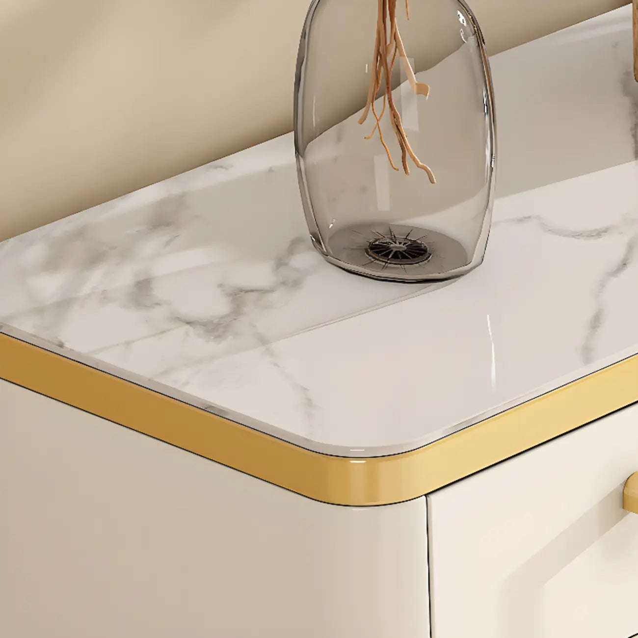 Entryway White Wooden Shoe Cabinet with Glass Doors