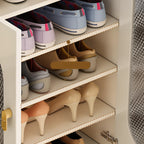 Entryway White Wooden Shoe Cabinet with Glass Doors