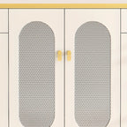 Entryway White Wooden Shoe Cabinet with Glass Doors