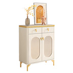 Entryway White Wooden Shoe Cabinet with Glass Doors