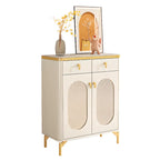 Entryway White Wooden Shoe Cabinet with Glass Doors