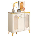 Entryway White Wooden Shoe Cabinet with Glass Doors