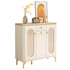 Entryway White Wooden Shoe Cabinet with Glass Doors
