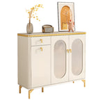 Entryway White Wooden Shoe Cabinet with Glass Doors
