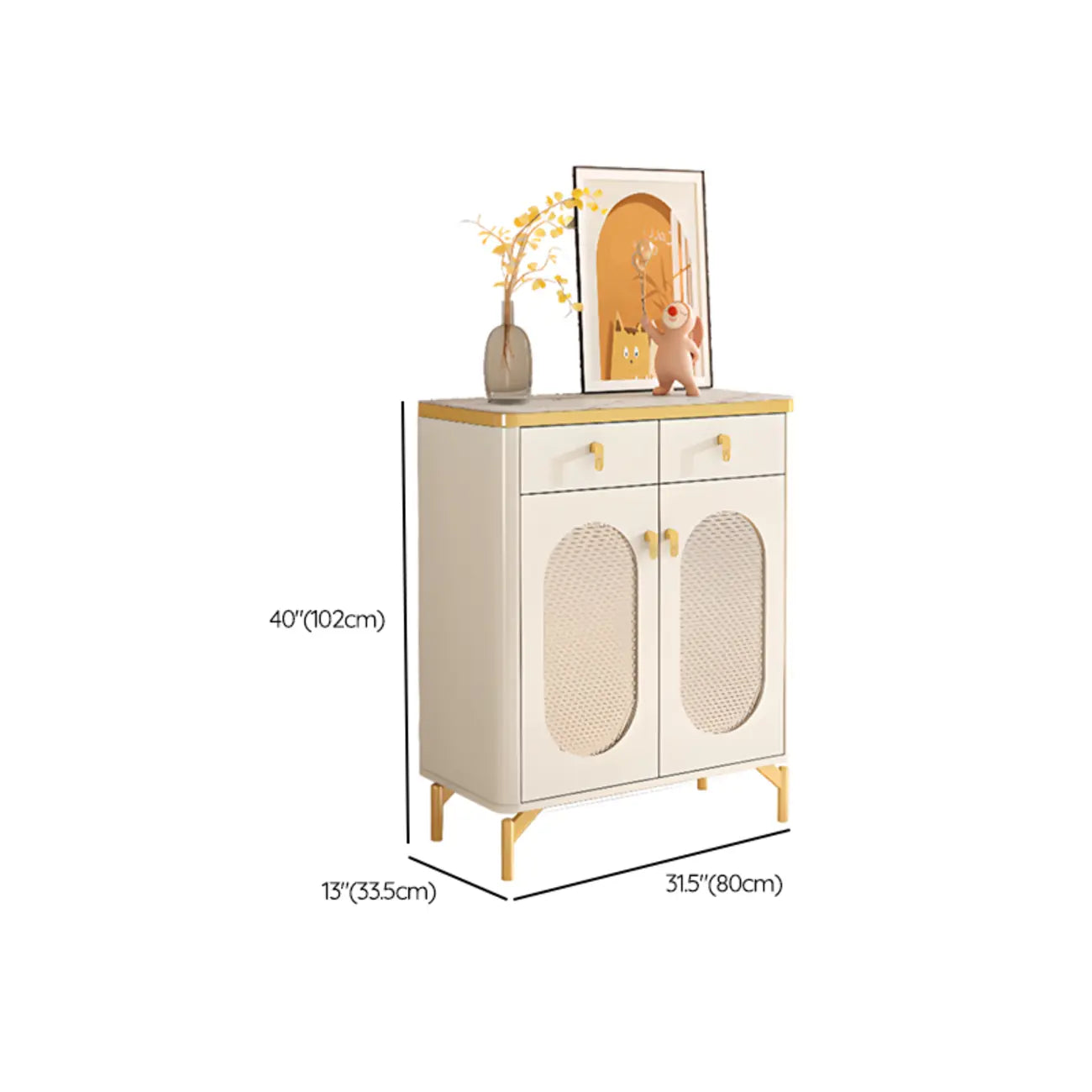 Entryway White Wooden Shoe Cabinet with Glass Doors