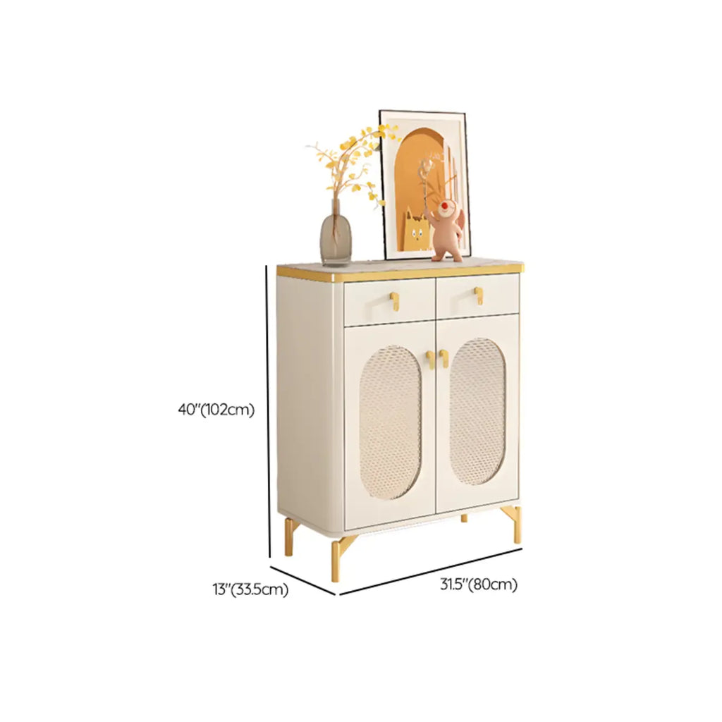 Entryway White Wooden Shoe Cabinet with Glass Doors