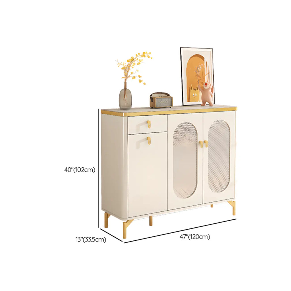 Entryway White Wooden Shoe Cabinet with Glass Doors
