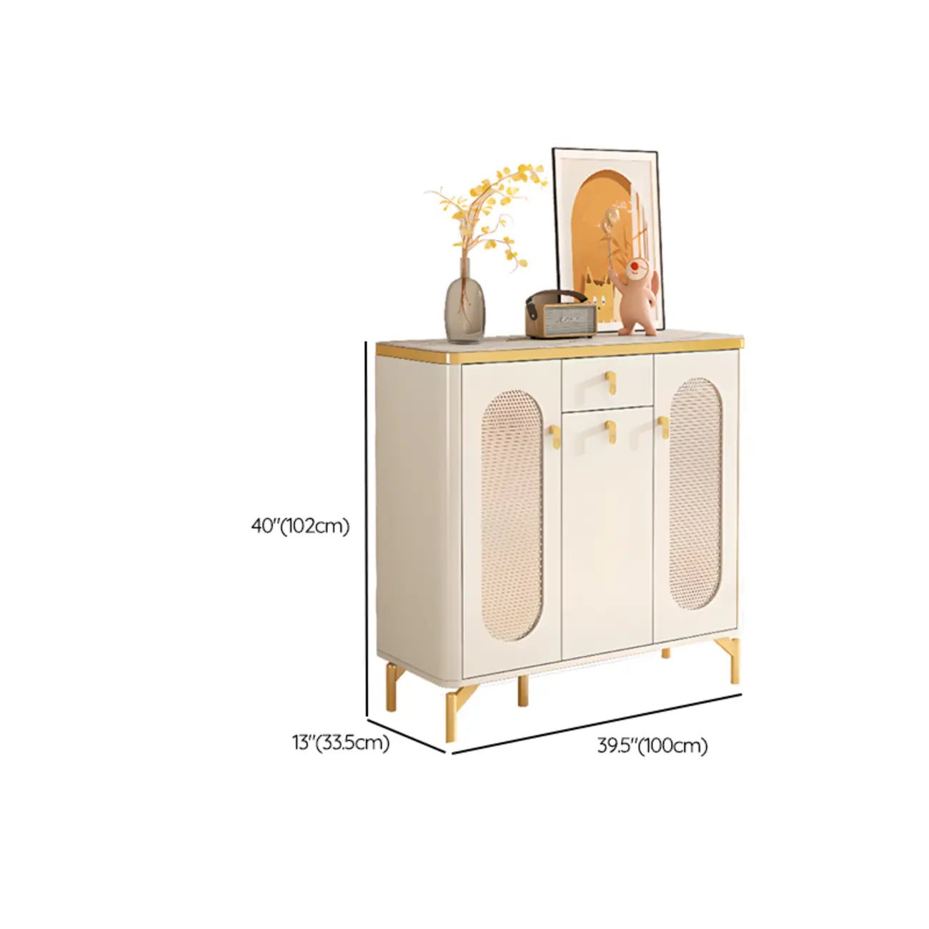 Entryway White Wooden Shoe Cabinet with Glass Doors