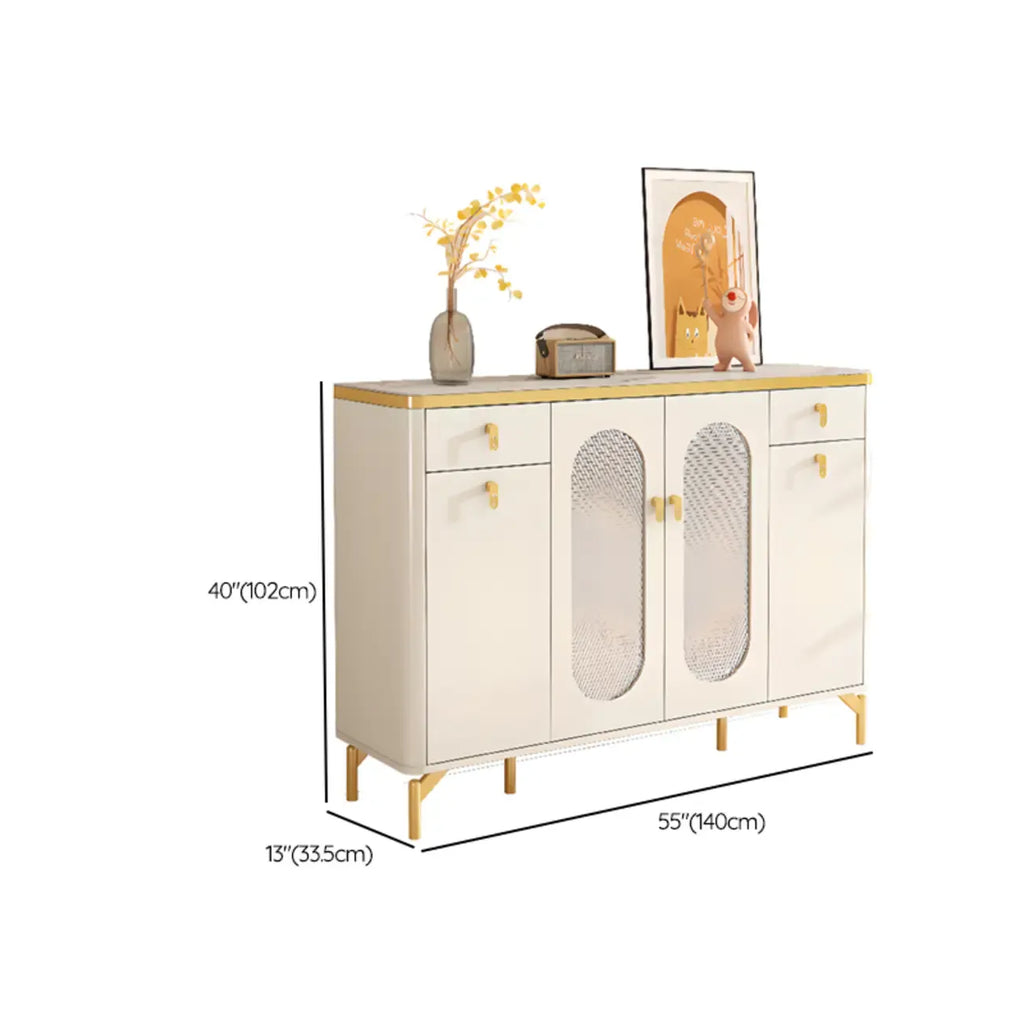 Entryway White Wooden Shoe Cabinet with Glass Doors