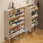 Beige Wood Entryway Shoe Cabinet with Hidden Storage