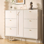 Beige Wood Entryway Shoe Cabinet with Hidden Storage