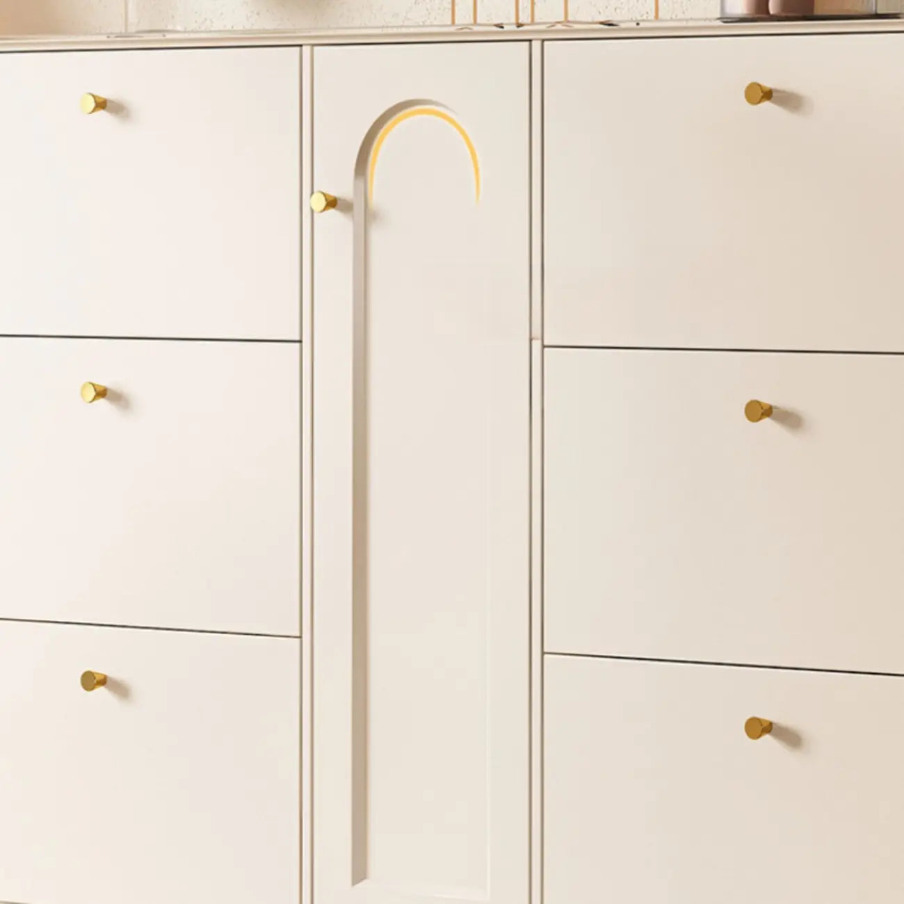 Beige Wood Entryway Shoe Cabinet with Hidden Storage