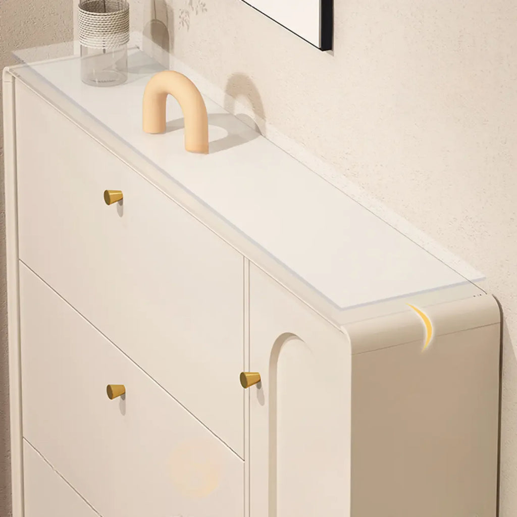 Beige Wood Entryway Shoe Cabinet with Hidden Storage