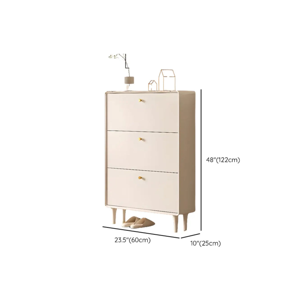 Beige Wood Entryway Shoe Cabinet with Hidden Storage