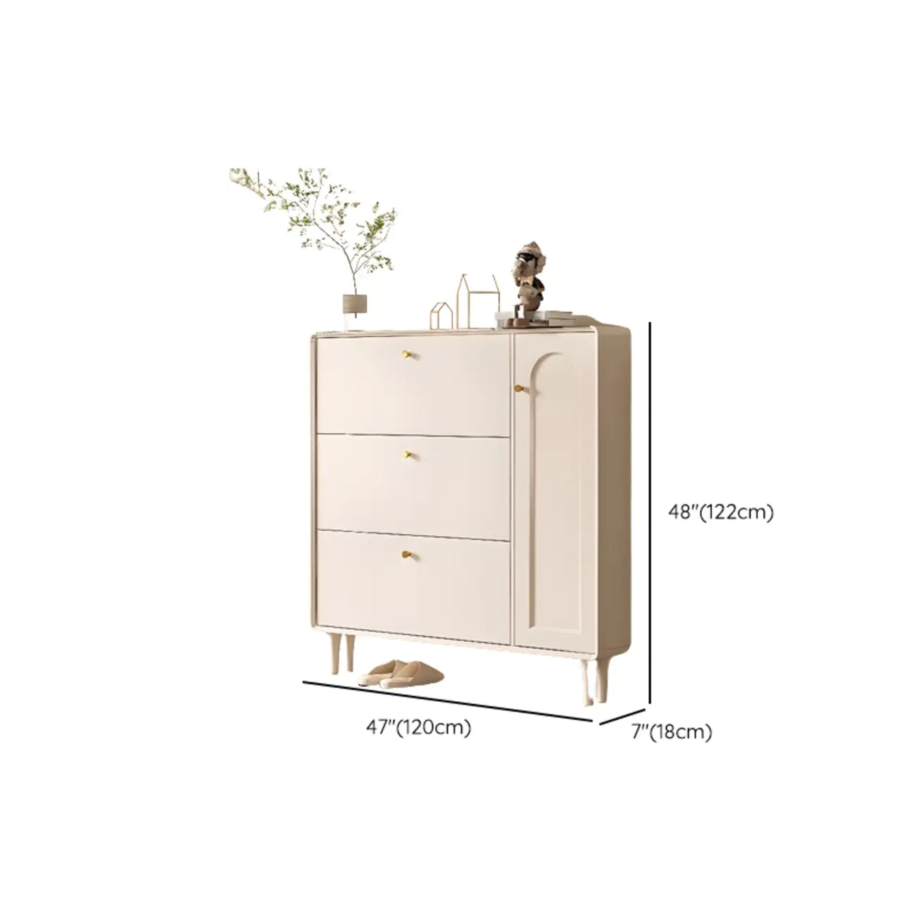 Beige Wood Entryway Shoe Cabinet with Hidden Storage