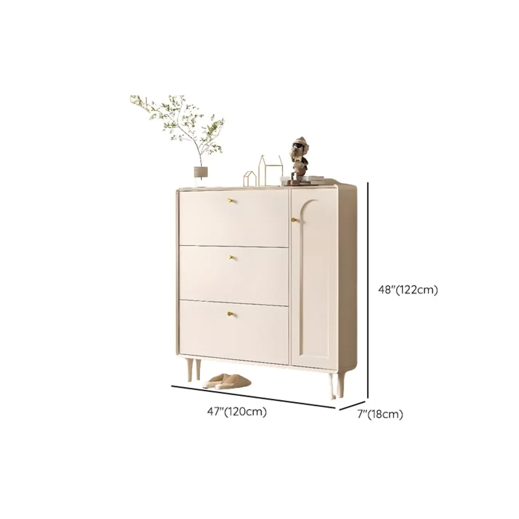 Beige Wood Entryway Shoe Cabinet with Hidden Storage