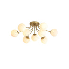 Modern White Globe Glass Golden Semi Flush Ceiling Light
