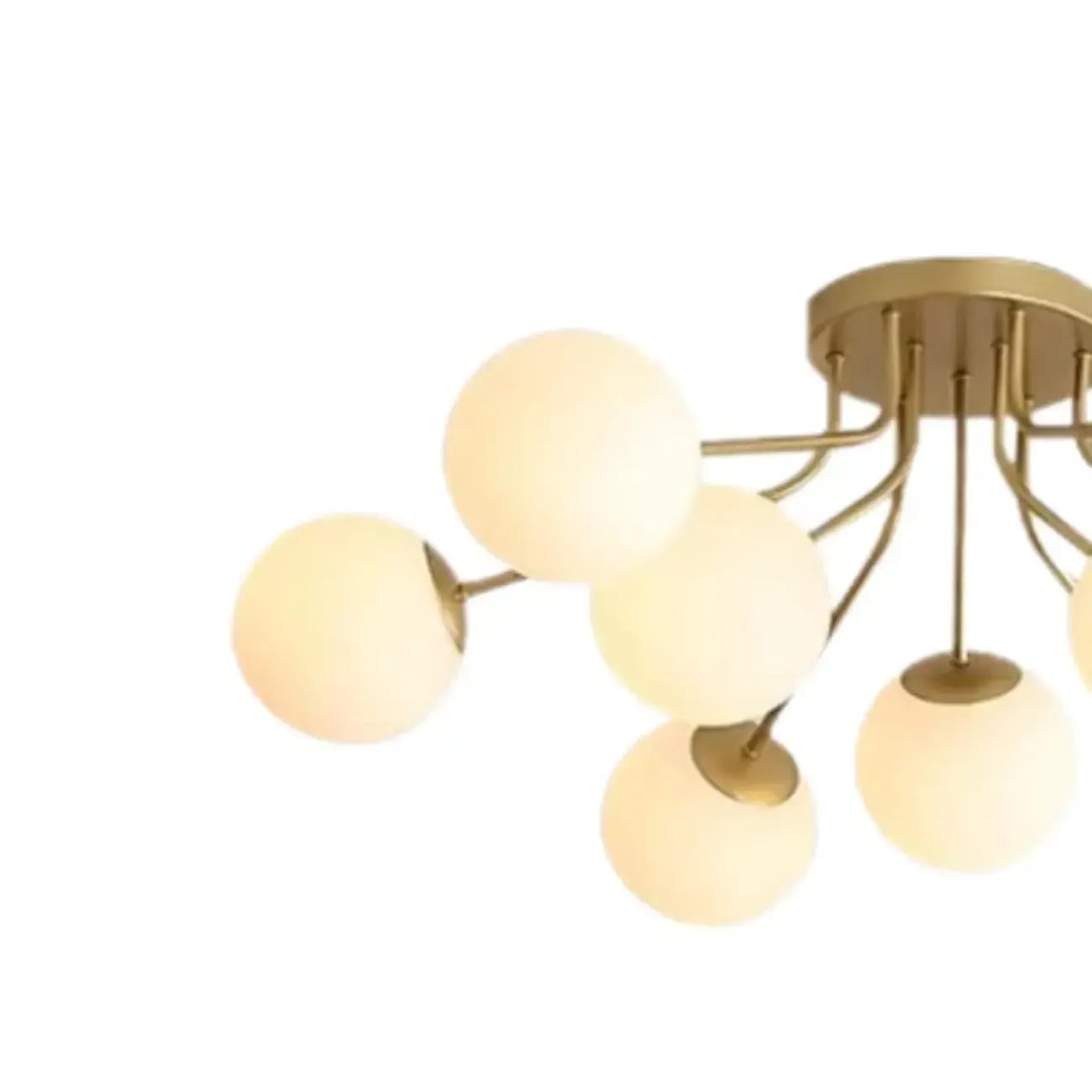 Modern White Globe Glass Golden Semi Flush Ceiling Light