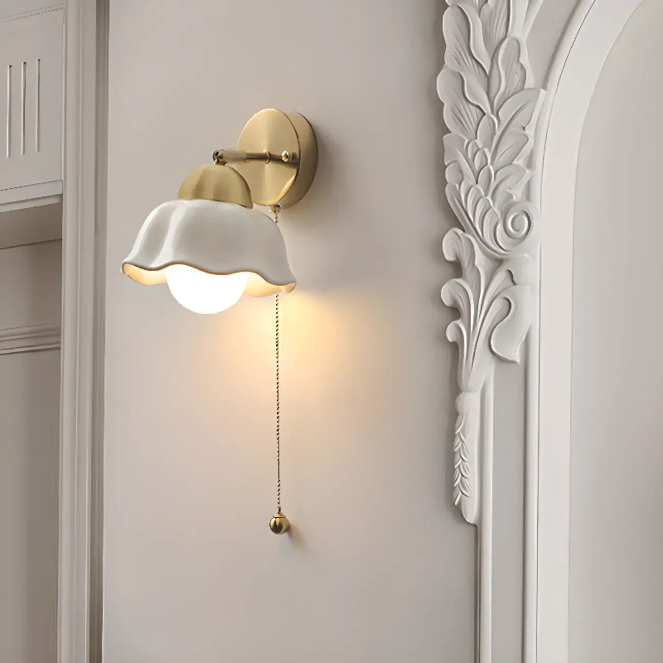 5 to 9 Inch Indoor Wall Sconce with Ceramic Shade & Pull Chain