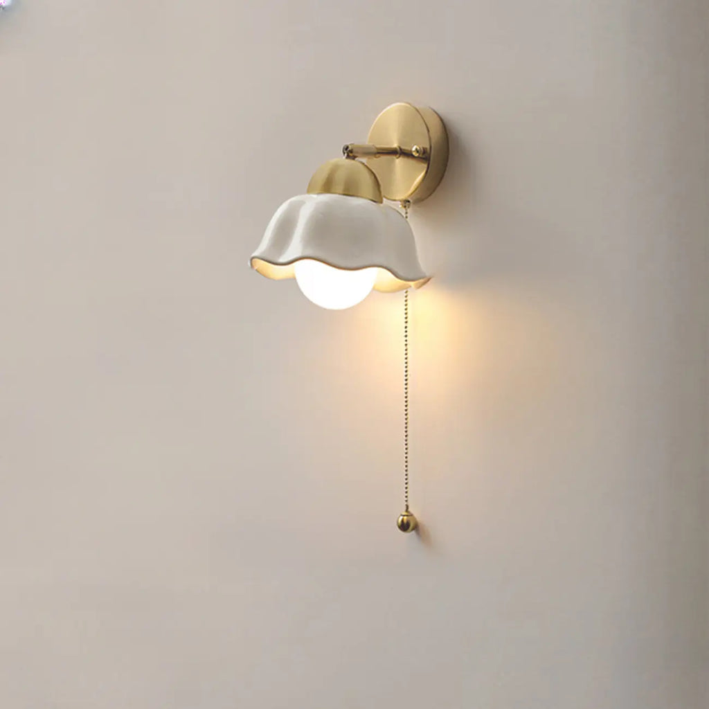 5 to 9 Inch Indoor Wall Sconce with Ceramic Shade & Pull Chain