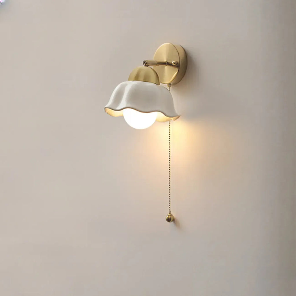5 to 9 Inch Indoor Wall Sconce with Ceramic Shade & Pull Chain