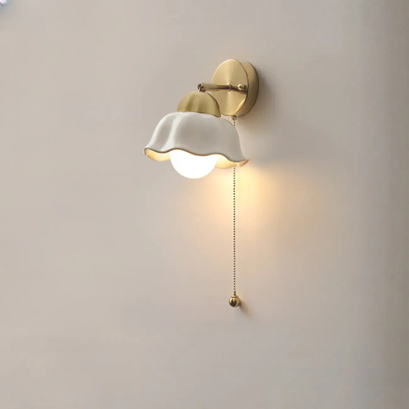 5 to 9 Inch Indoor Wall Sconce with Ceramic Shade & Pull Chain