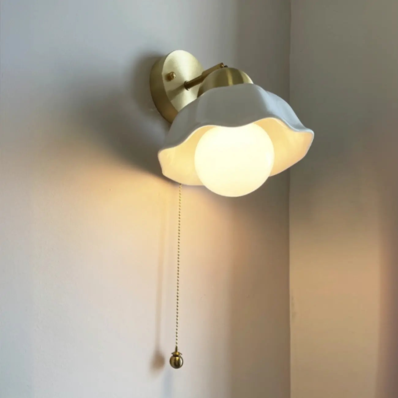 5 to 9 Inch Indoor Wall Sconce with Ceramic Shade & Pull Chain