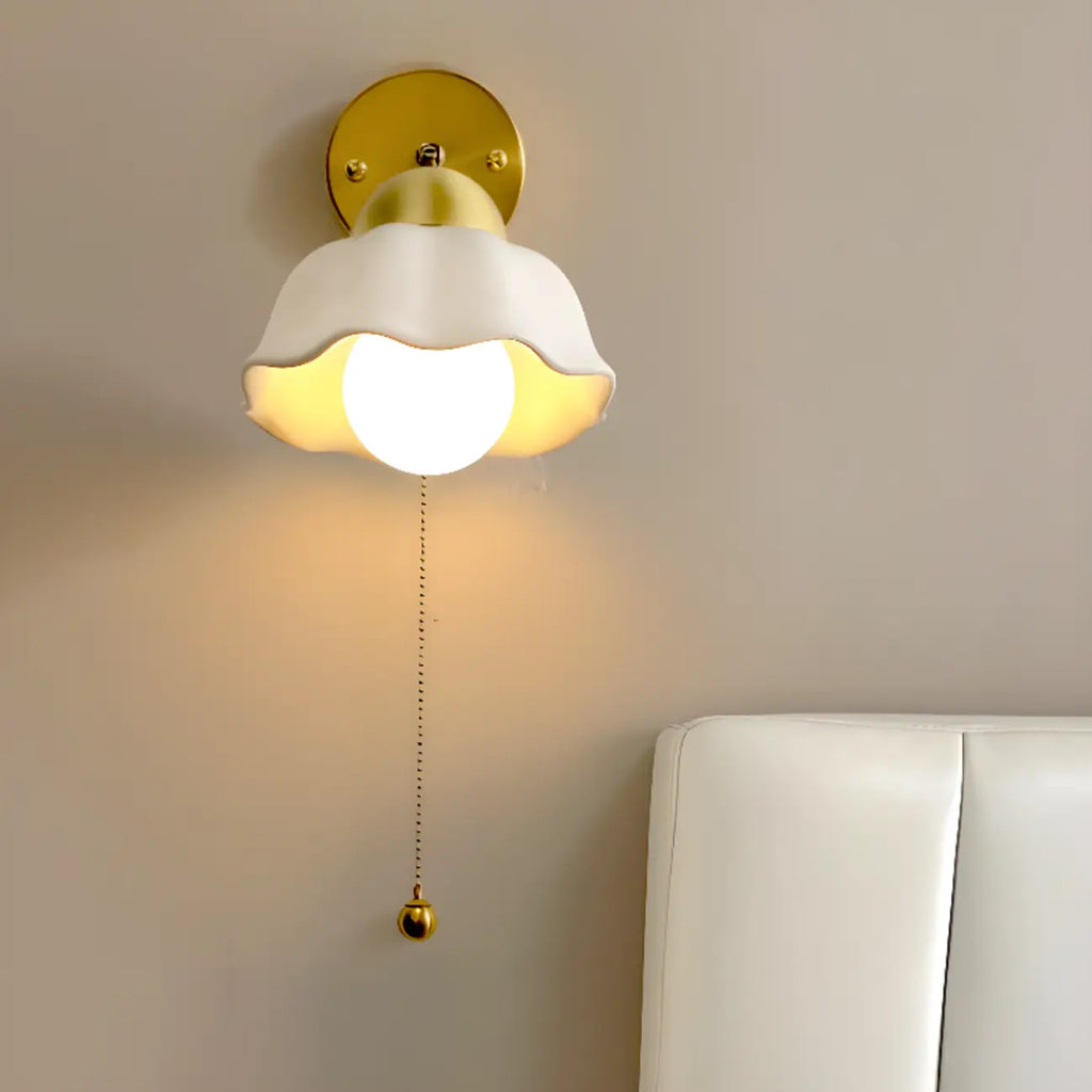 5 to 9 Inch Indoor Wall Sconce with Ceramic Shade & Pull Chain
