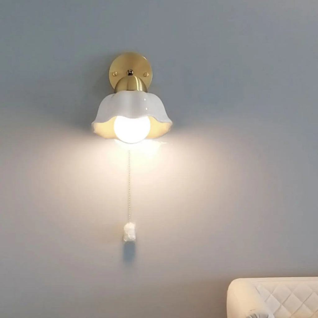 5 to 9 Inch Indoor Wall Sconce with Ceramic Shade & Pull Chain