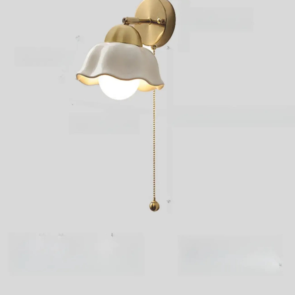 5 to 9 Inch Indoor Wall Sconce with Ceramic Shade & Pull Chain