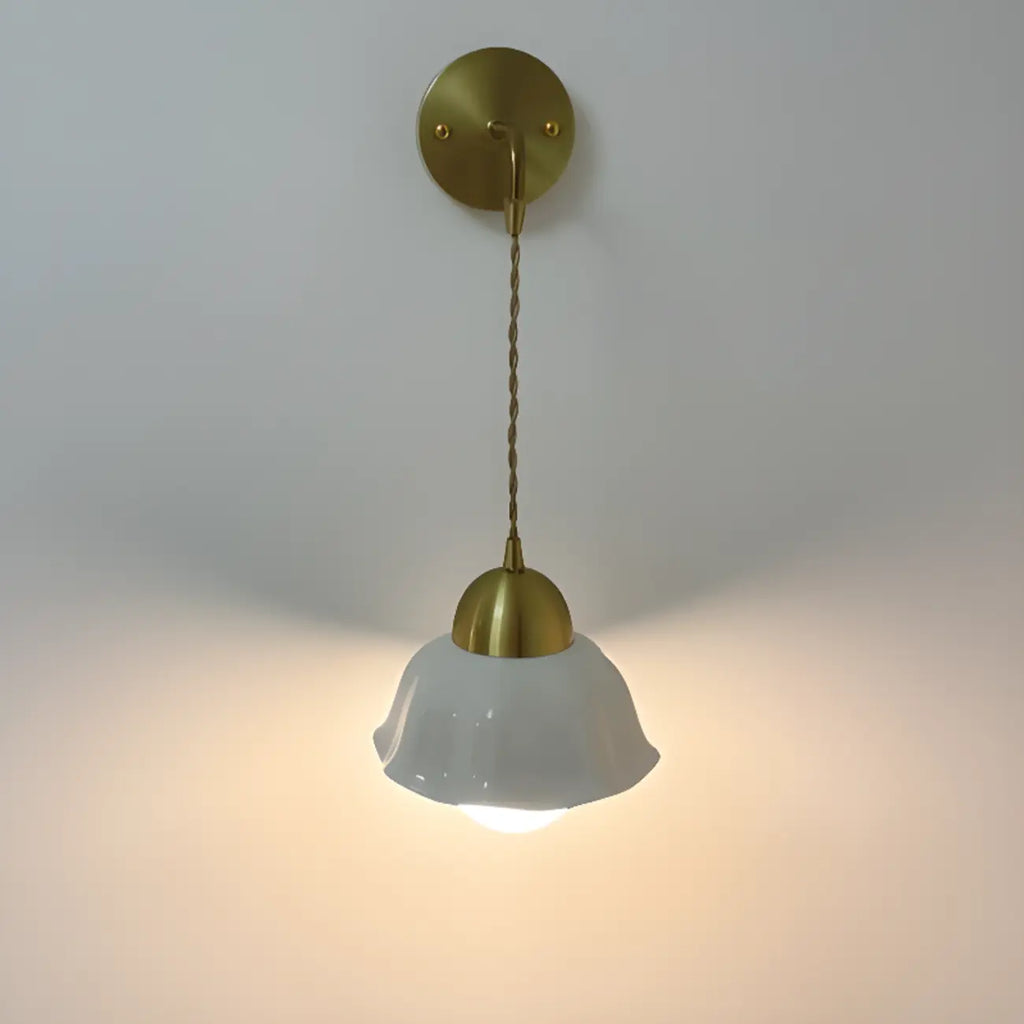 5 to 9 Inch Indoor Wall Sconce with Ceramic Shade & Pull Chain